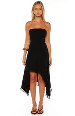 Jannah Black Strapless Hanky Hem Midi Dress