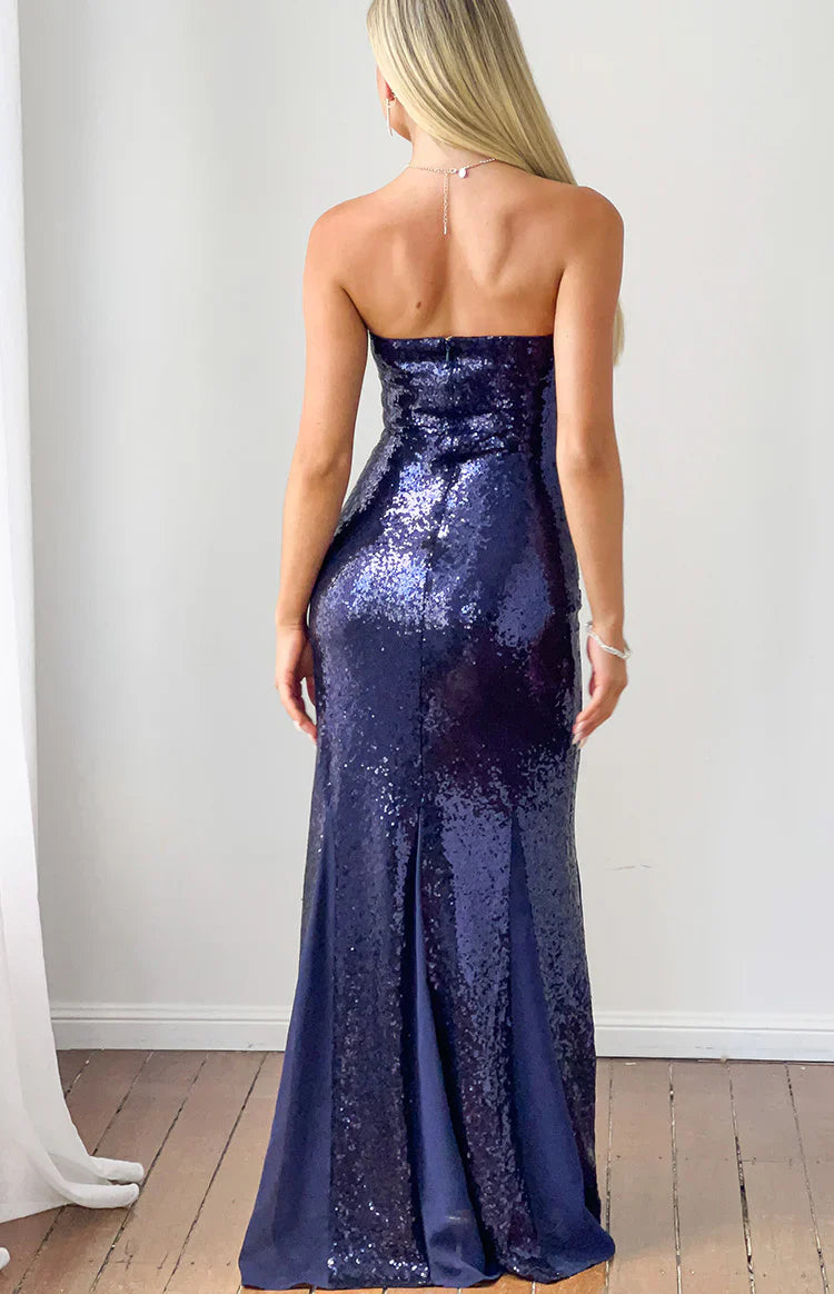 Jarrah Navy Sequin Strapless Maxi Dress