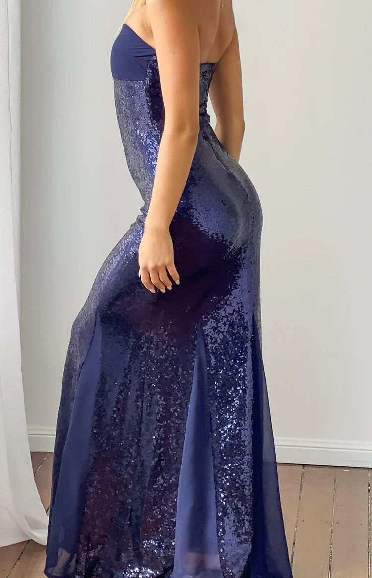 Jarrah Navy Sequin Strapless Maxi Dress