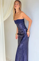 Jarrah Navy Sequin Strapless Maxi Dress