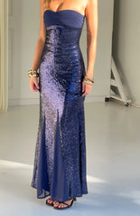 Jarrah Navy Sequin Strapless Maxi Dress