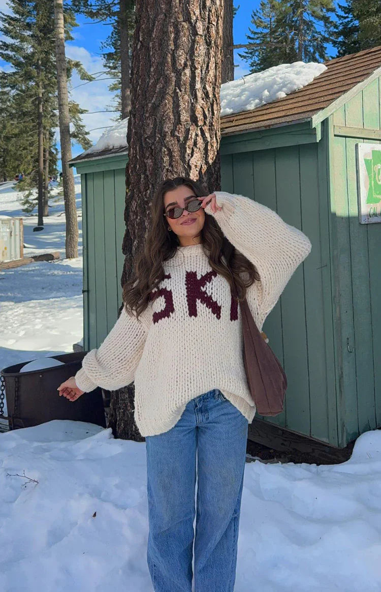 Jasmine Ski Cream Jacquard Chunky Knit Sweater