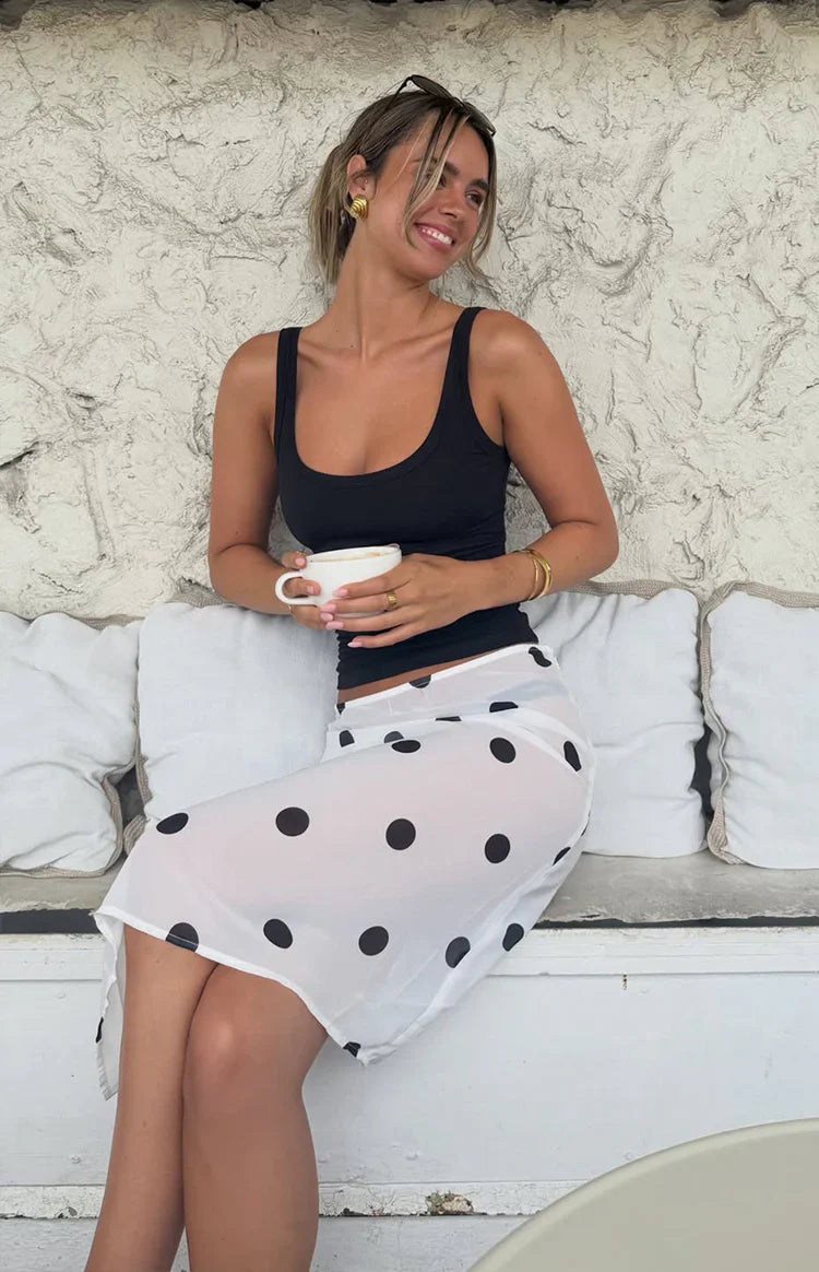 Jordan White Polka Dot Sheer Midi Skirt