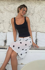 Jordan White Polka Dot Sheer Midi Skirt