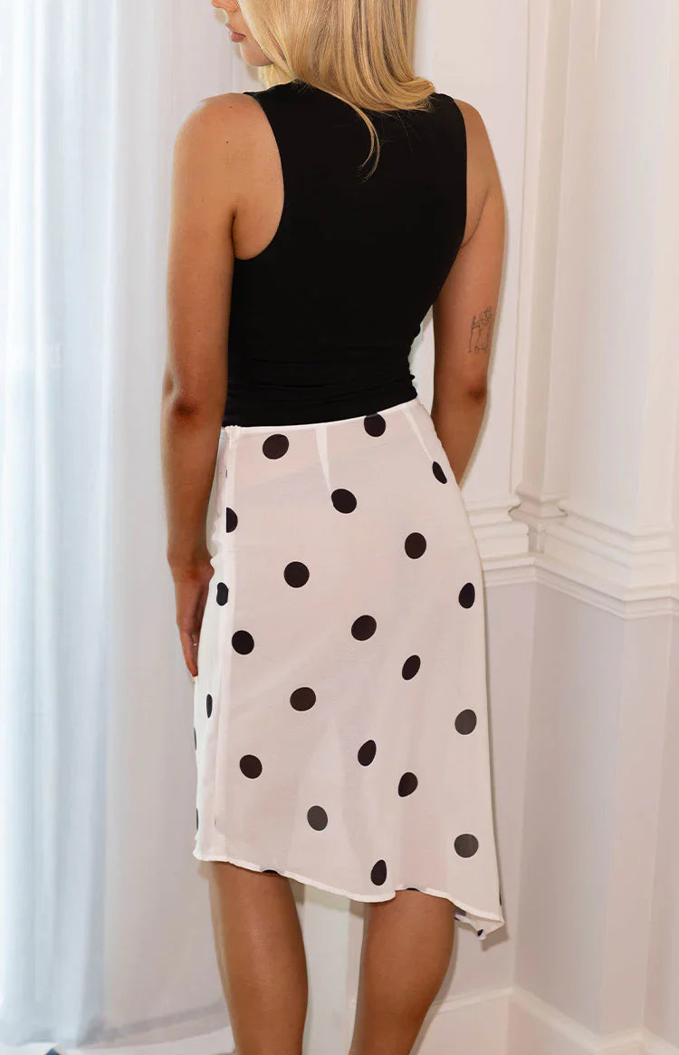 Jordan White Polka Dot Sheer Midi Skirt