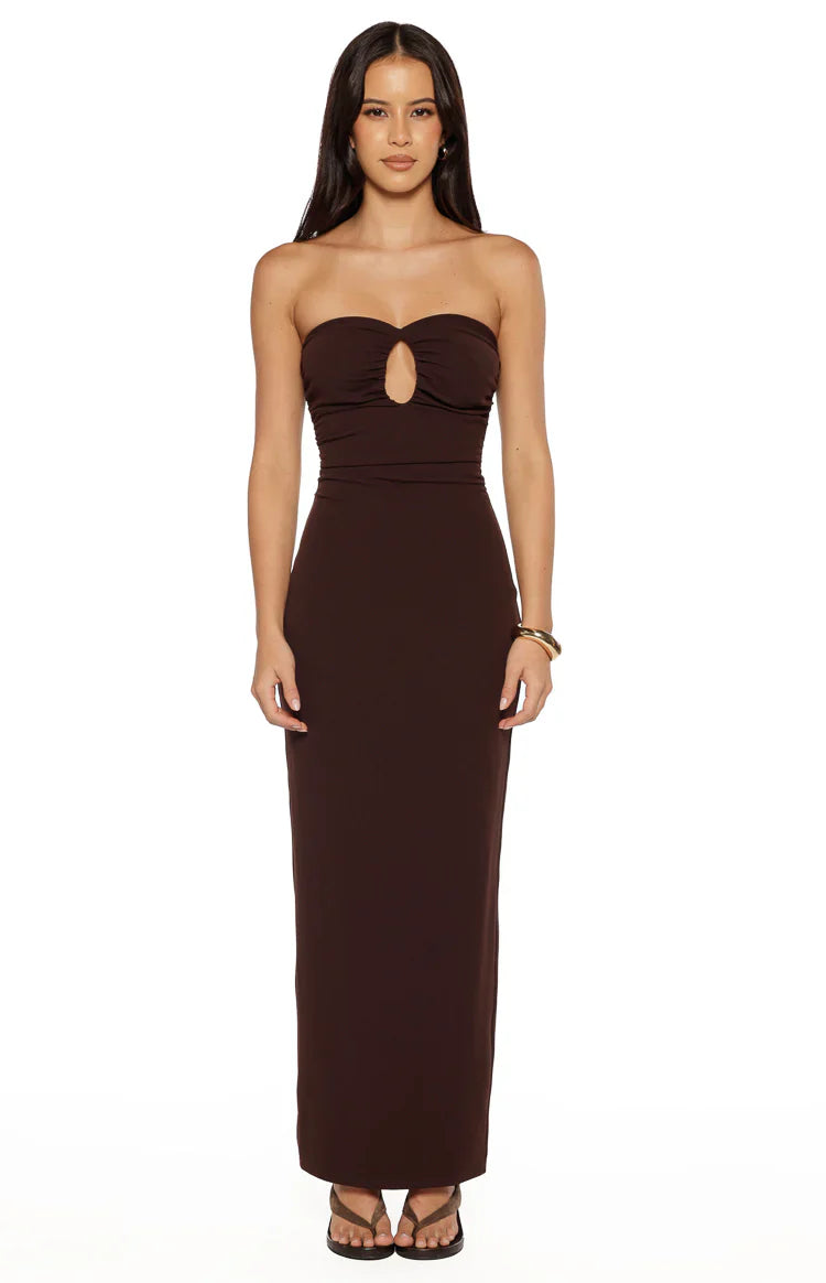 Jordan Brown Crepe Strapless Maxi Dress