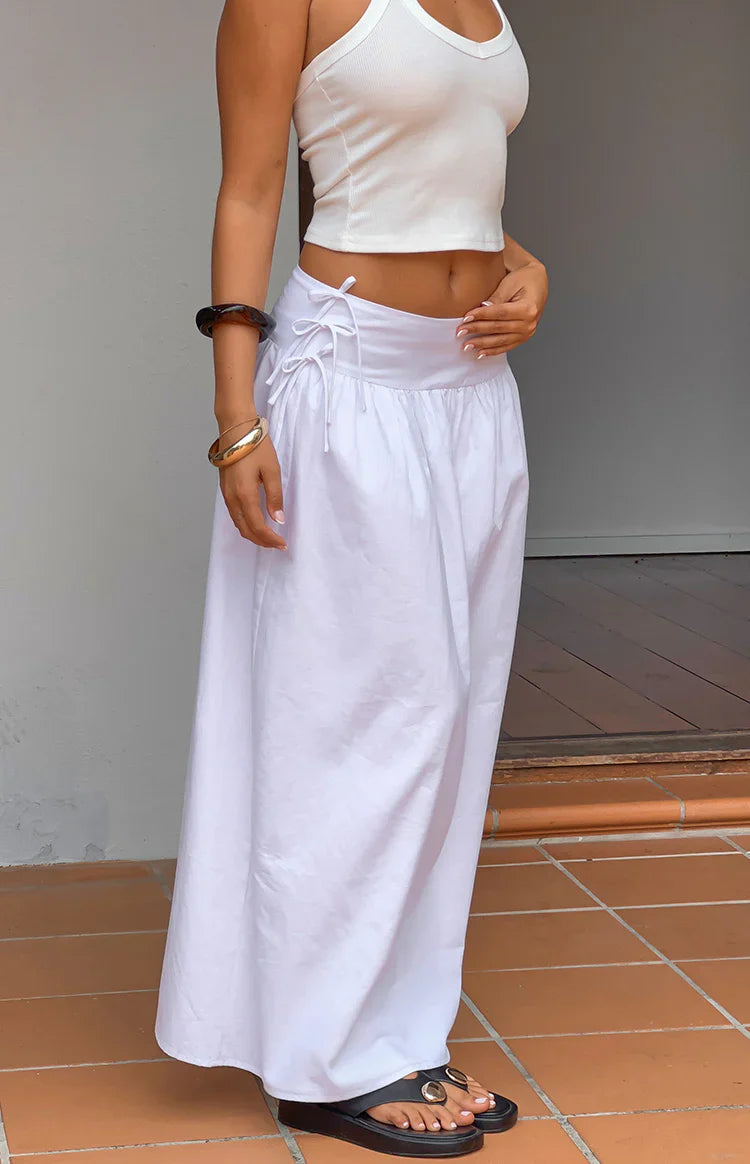 Jordy White Side Tie Maxi Skirt