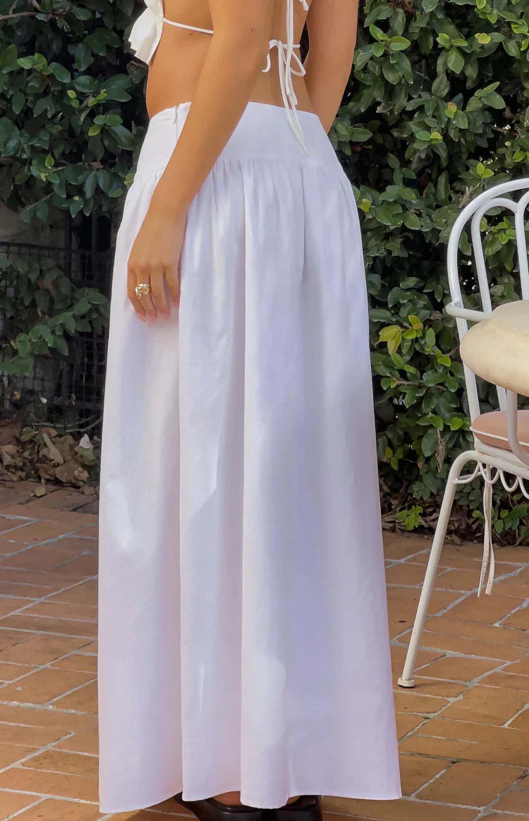 Jordy White Side Tie Maxi Skirt
