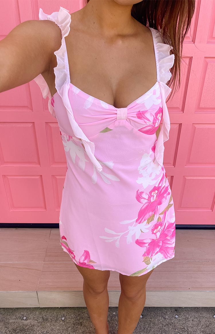 Joyce Pink Floral Chiffon Mini Dress - PRE ORDER