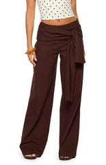 Kady Brown Linen Tie Wide Leg Pants