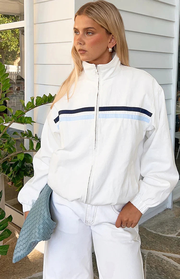 Kalana Cream Contrast Stripe Funnel Neck Jacket