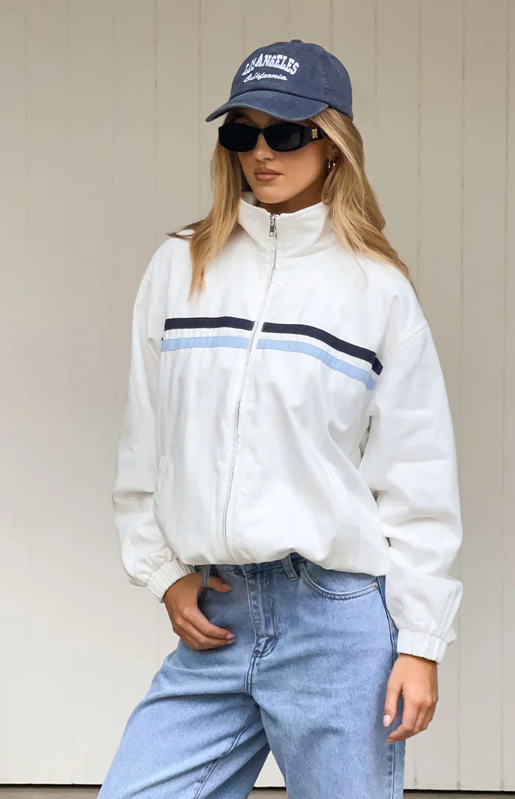Kalana Cream Contrast Stripe Funnel Neck Jacket