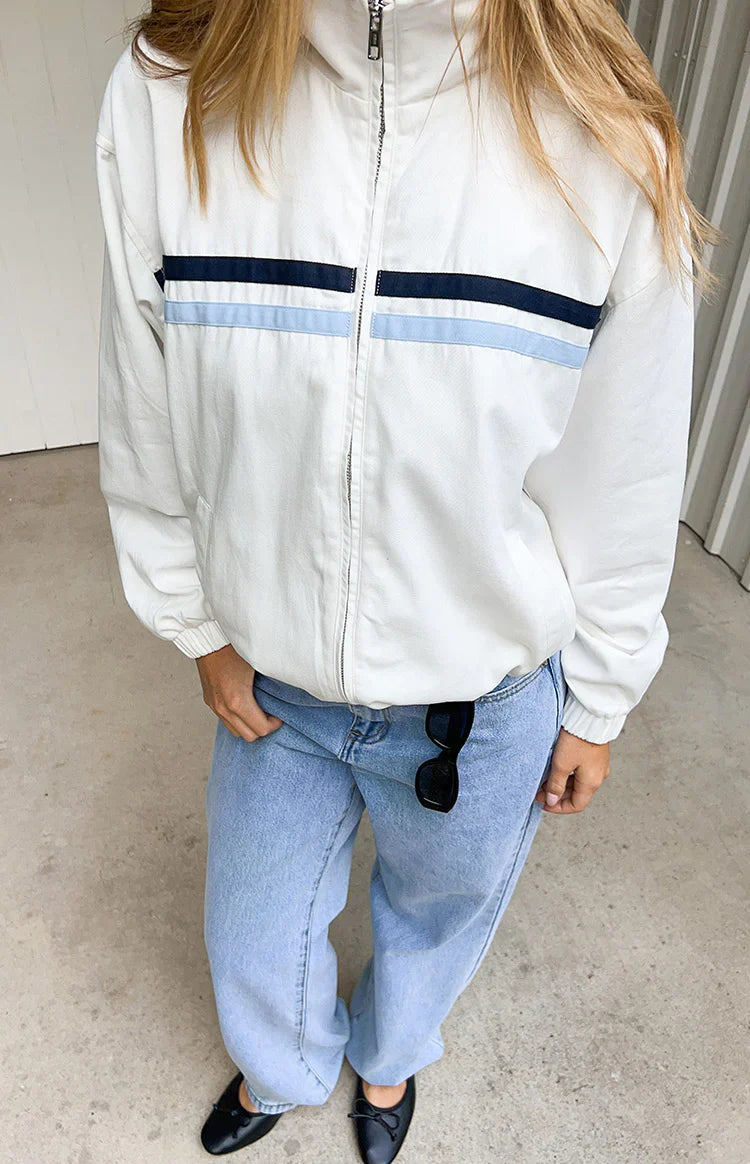 Kalana Cream Contrast Stripe Funnel Neck Jacket