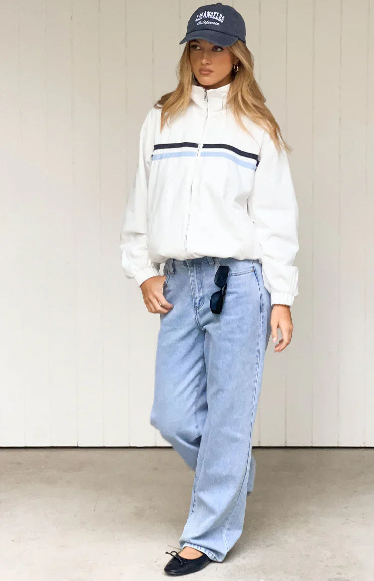 Kalana Cream Contrast Stripe Funnel Neck Jacket