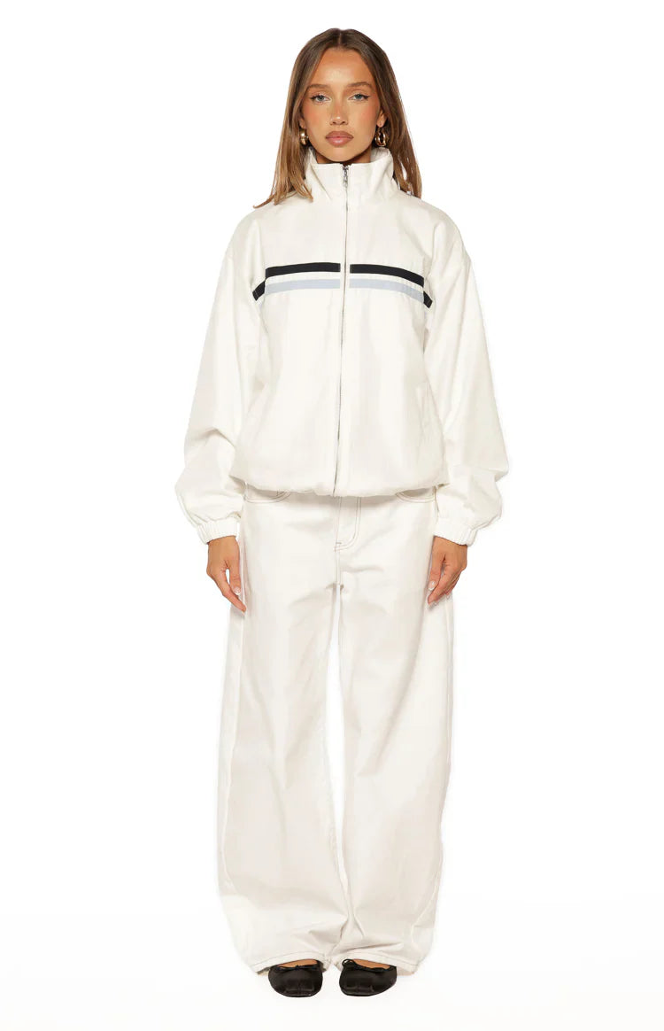 Kalana Cream Contrast Stripe Funnel Neck Jacket
