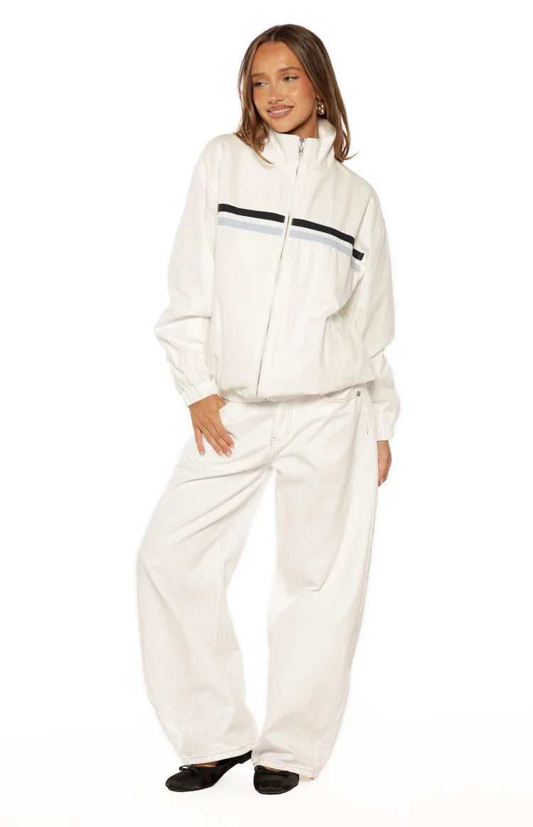 Kalana Cream Contrast Stripe Funnel Neck Jacket