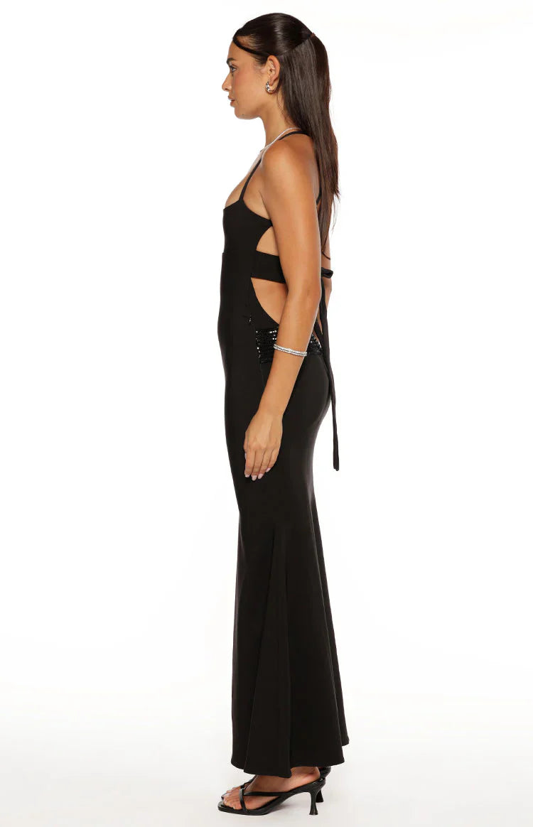 Kelcey Black Sequin Detail Formal Maxi Dress