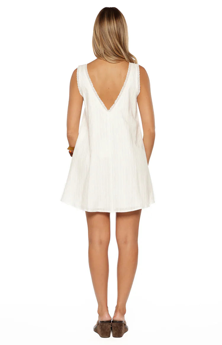 Kennie White Lace Trim Cotton Mini Dress