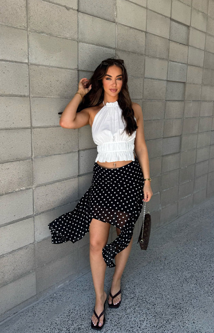 Khalea Black Polka Dot Hanky Hem Midi Skirt