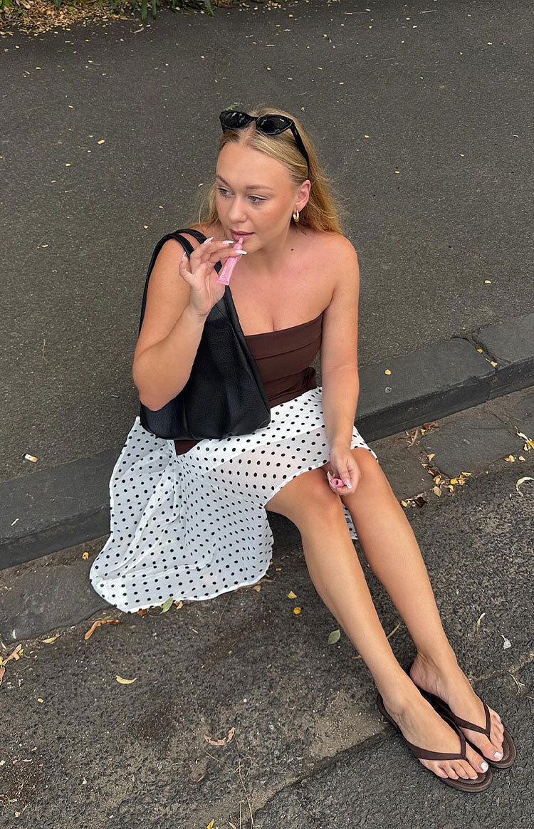 Khalea White Polka Dot Hanky Hem Midi Skirt