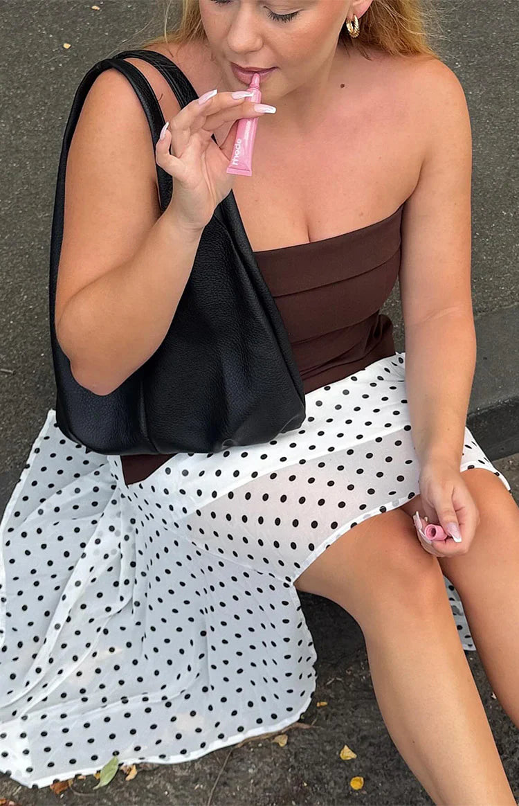 Khalea White Polka Dot Hanky Hem Midi Skirt