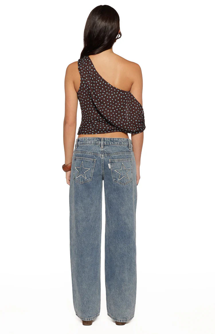 Khamie Brown Polka Dot Off Shoulder Top