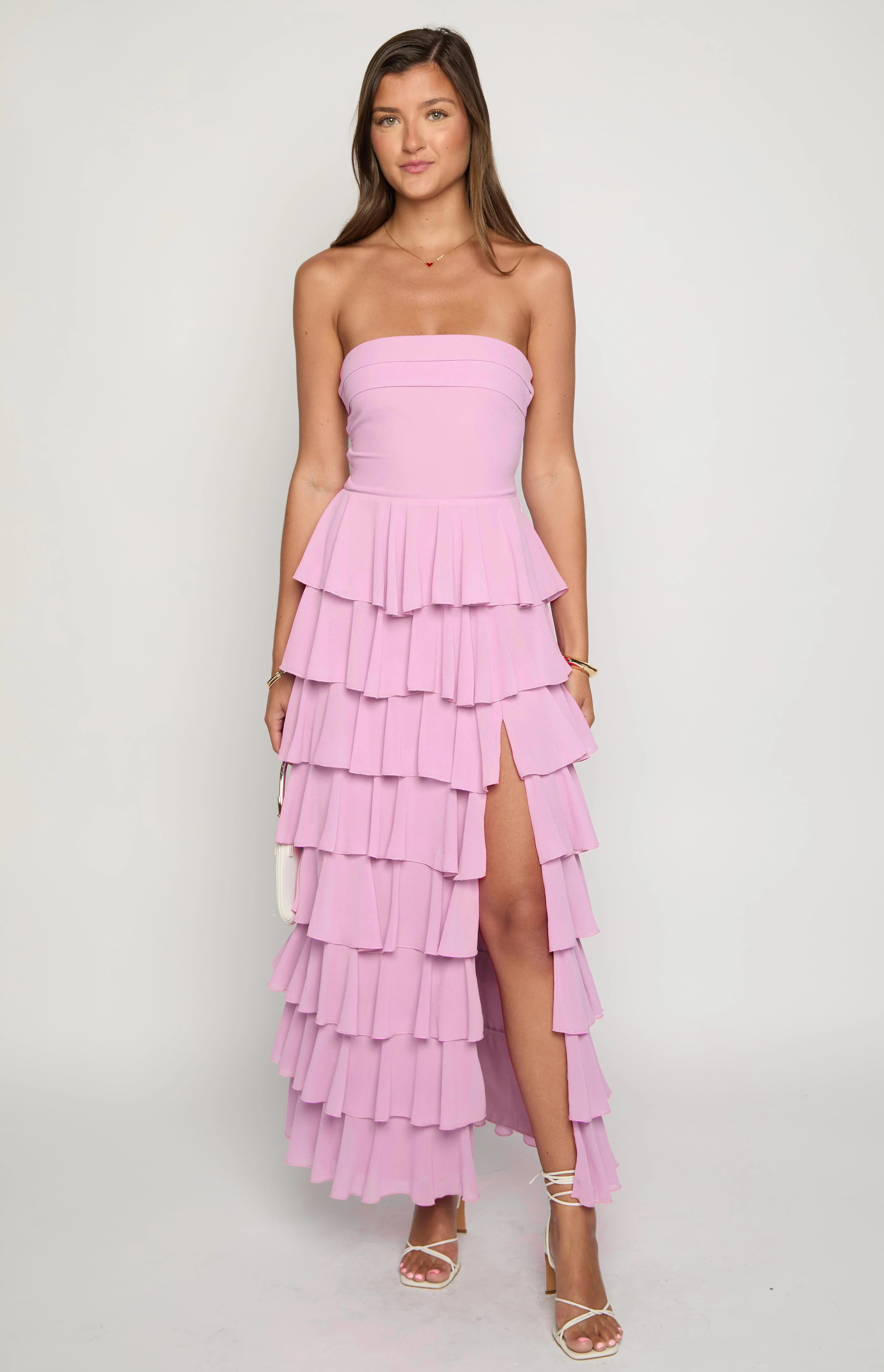 Kim Pink Strapless Ruffle Maxi Dress