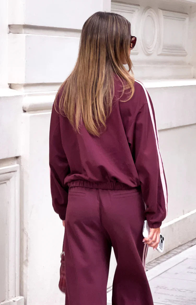 Kosie Burgundy and Pink Stripe Track Jacket