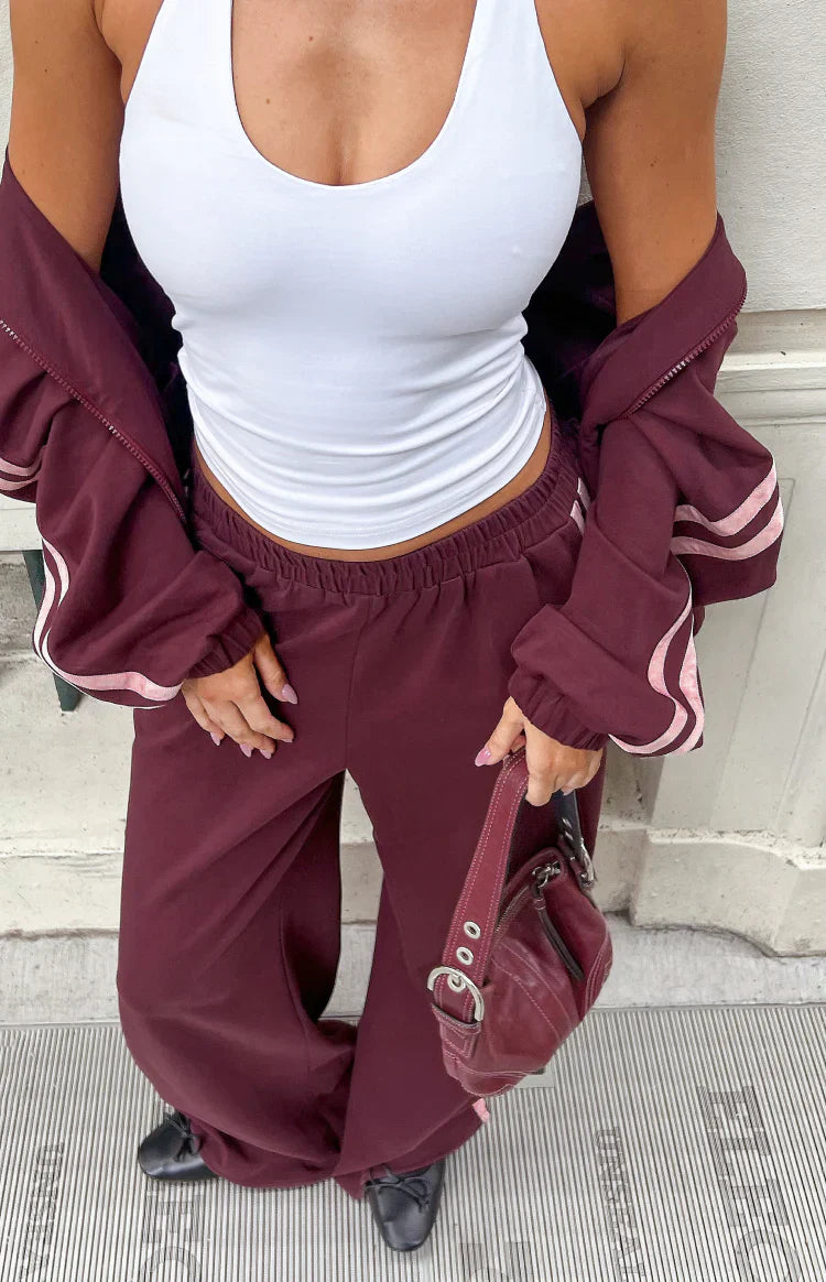 Kosie Burgundy and Pink Stripe Track Pants
