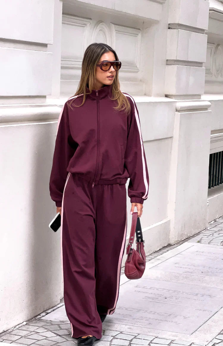 Kosie Burgundy and Pink Stripe Track Pants