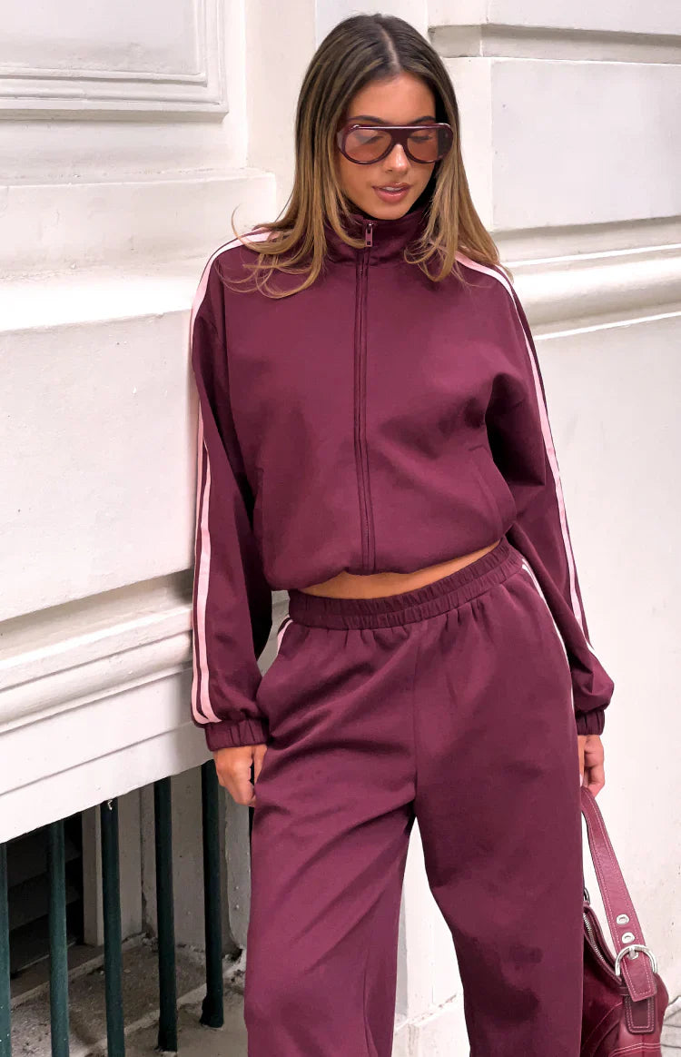 Kosie Burgundy and Pink Stripe Track Pants