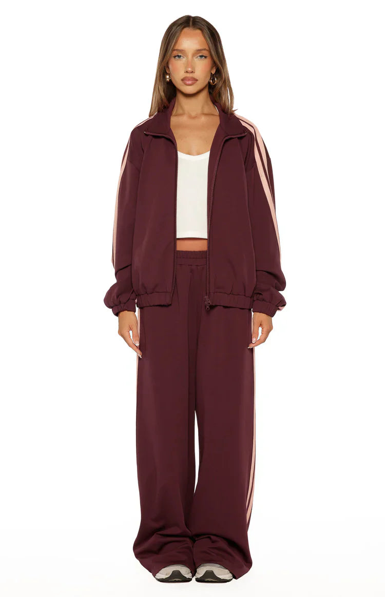 Kosie Burgundy and Pink Stripe Track Jacket
