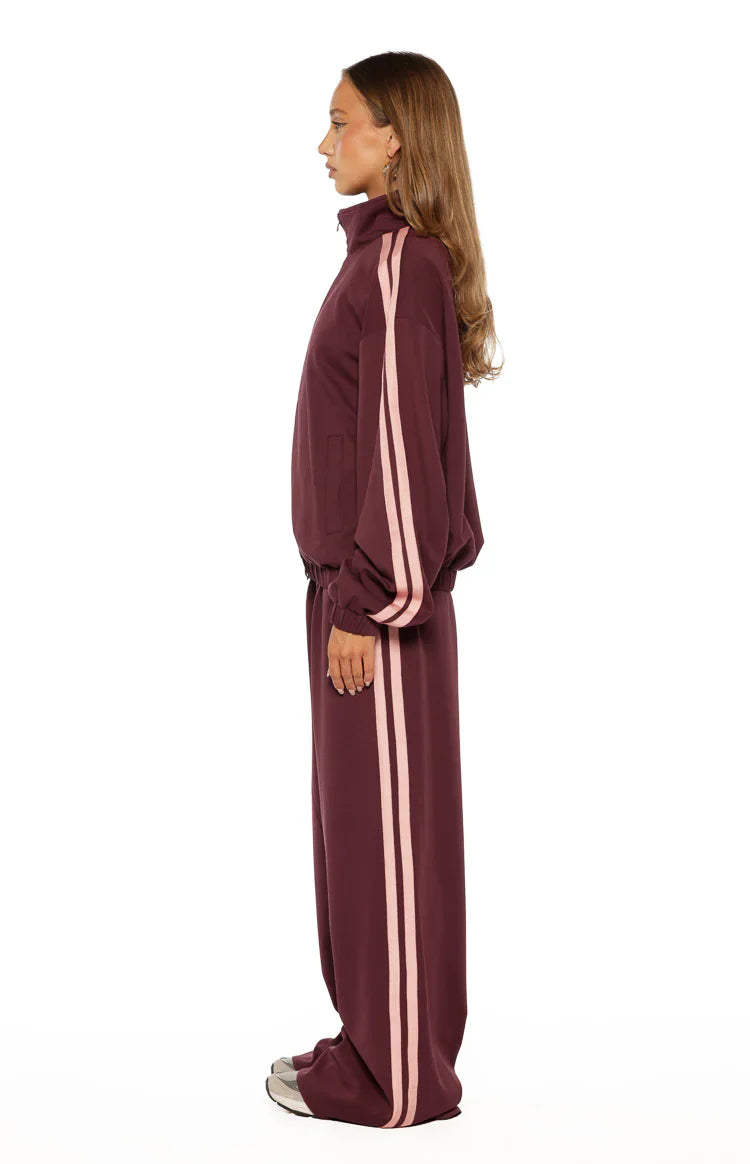 Kosie Burgundy and Pink Stripe Track Jacket