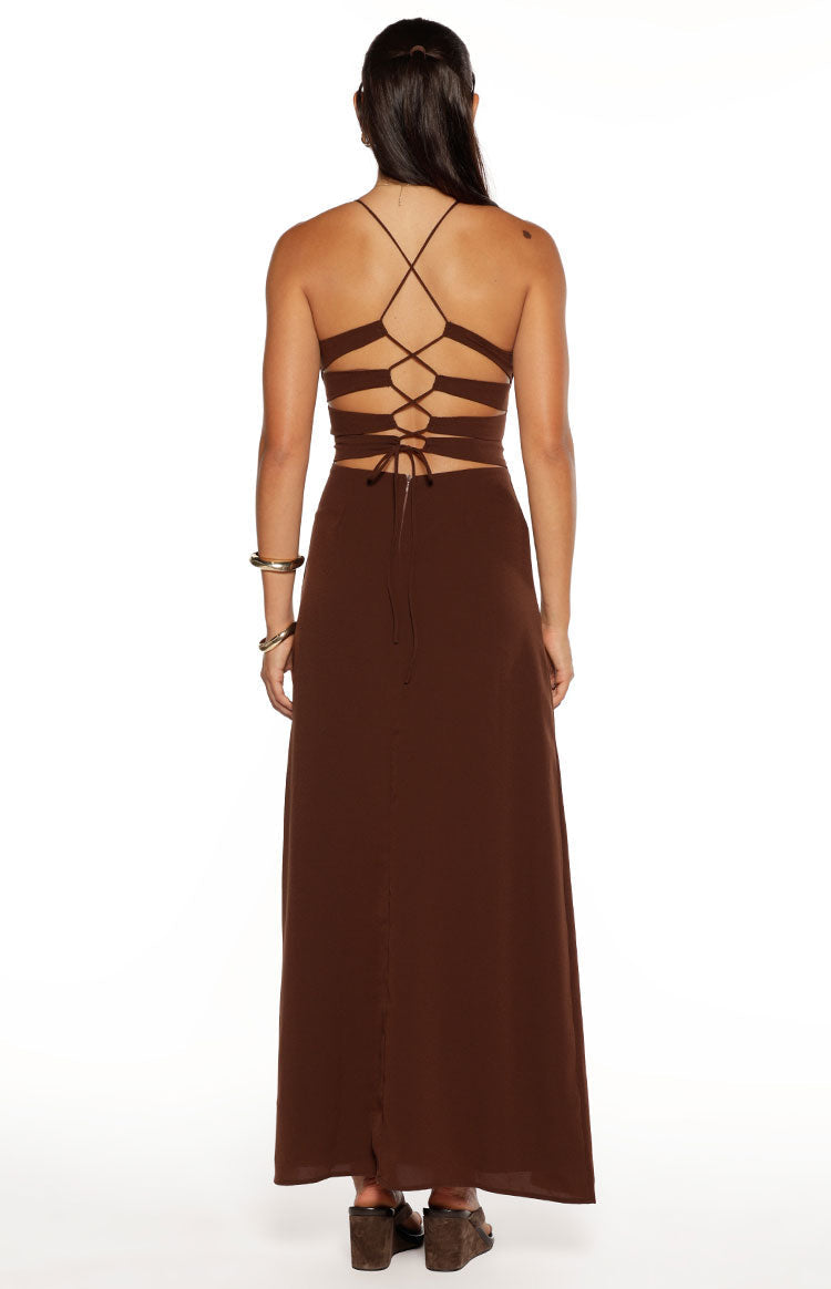 La Jolla Brown V-Neck Maxi Dress