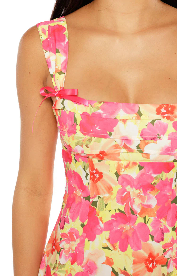 Layla Yellow Floral Pop Tie Back Mini Dress
