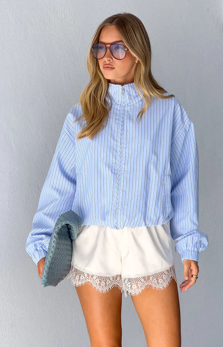 Lee Blue Stripe Funnel Neck Jacket