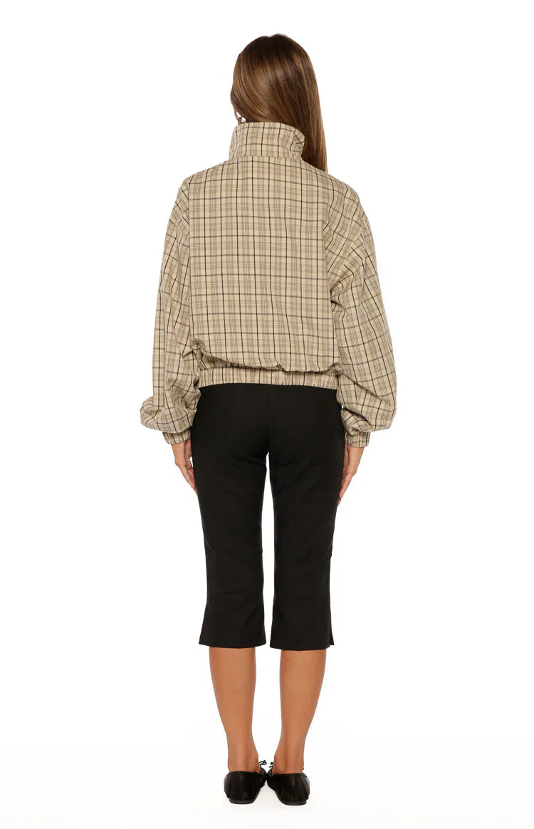 Lee Beige Plaid Funnel Neck Jacket