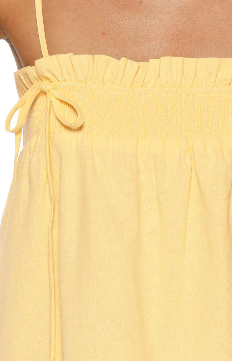 Leone Yellow Shirred Bust Mini Dress