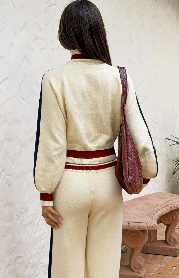 Liberty Cream Knit Jacquard Zip Sweater