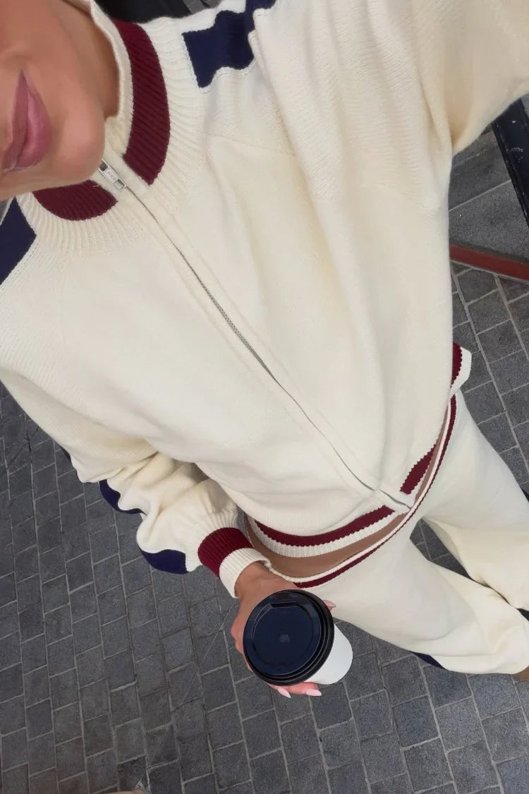 Liberty Cream Knit Jacquard Zip Sweater