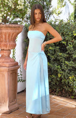 Lidia Blue Wrap Front Maxi Dress