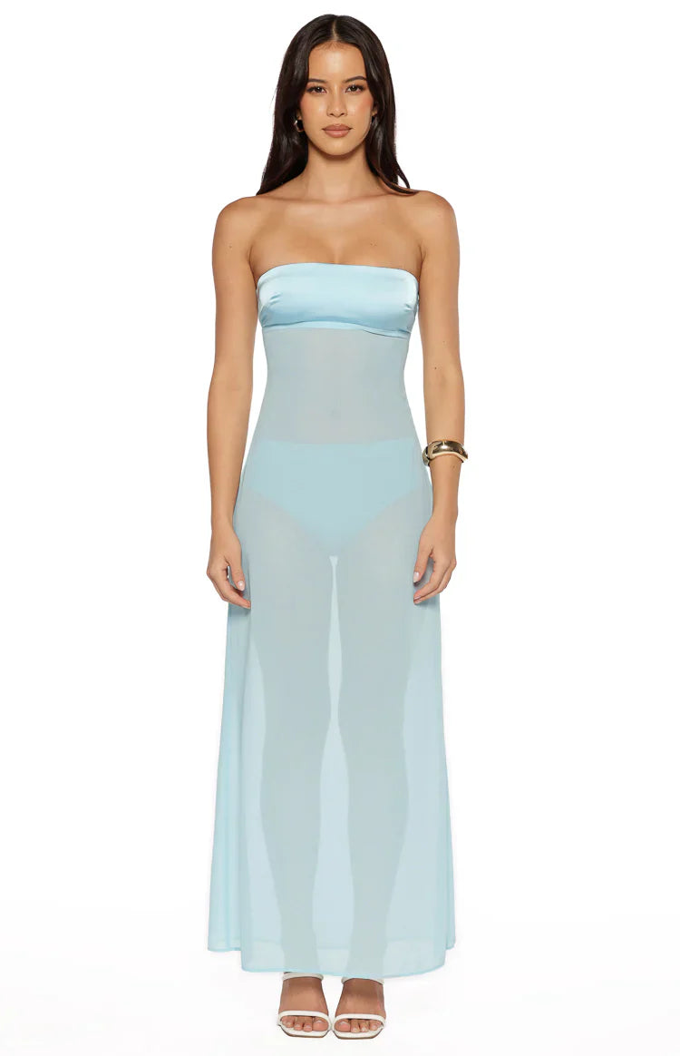 Lidia Blue Wrap Front Maxi Dress