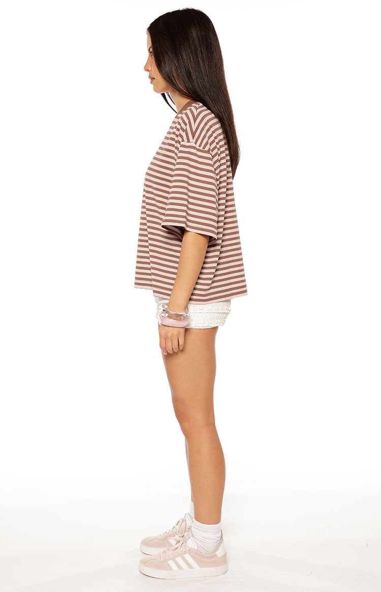 Lioness Bloom Short Sleeve Top Chocolate Blush Stripe