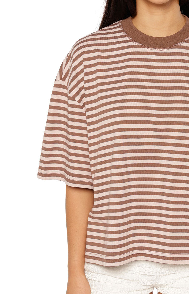 Lioness Bloom Short Sleeve Top Chocolate Blush Stripe