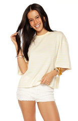 Lioness Bloom Short Sleeve Top Lemontini Stripe