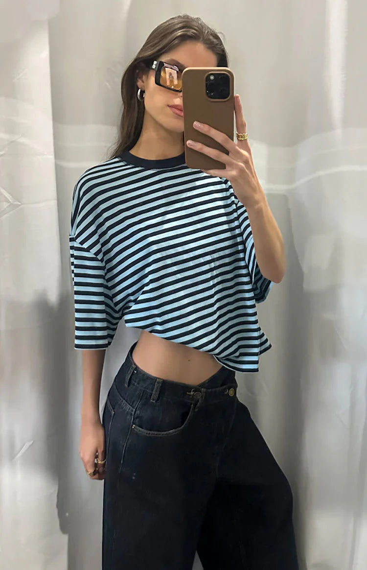 Lioness Bloom Short Sleeve Top Navy Sea Stripe