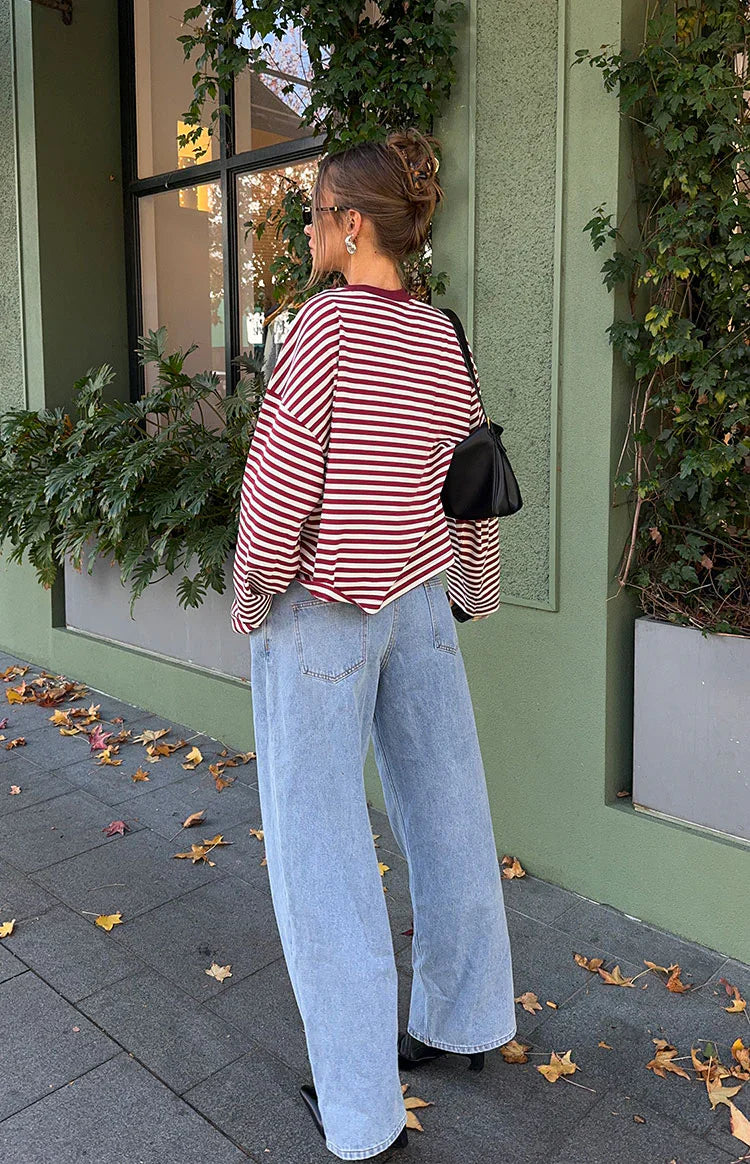 Lioness Bloom Wine Stripe Long Sleeve Top