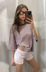 Lioness Bloom Short Sleeve Top Chocolate Blush Stripe