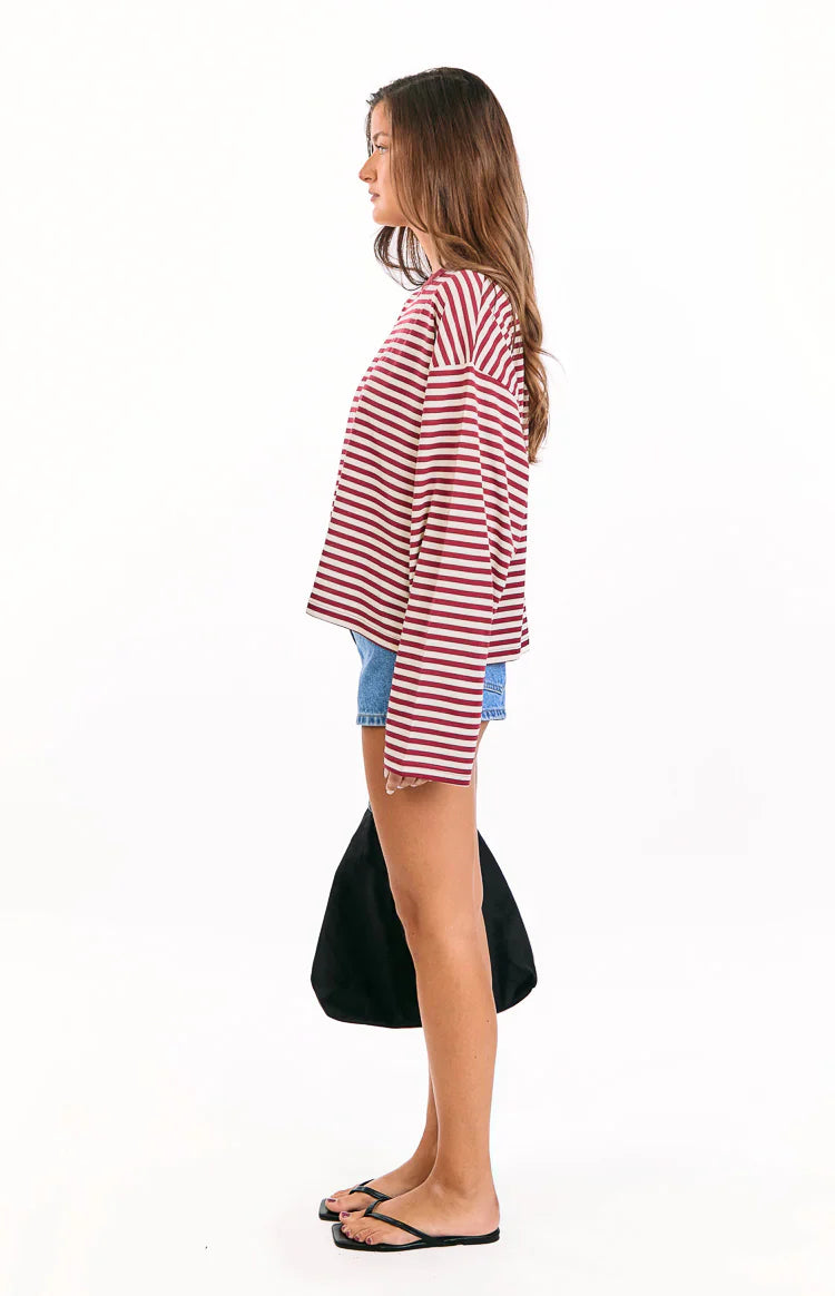 Lioness Bloom Wine Stripe Long Sleeve Top