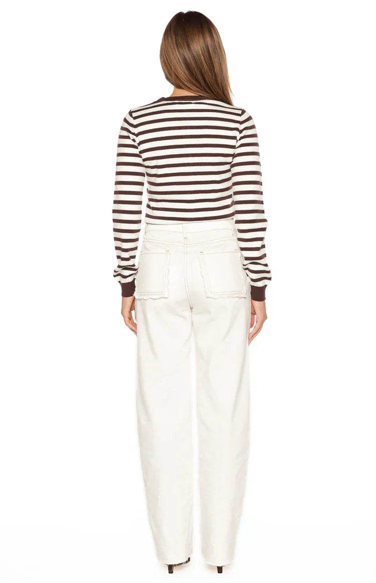Lottie Chocolate Stripe Round Neck Cardigan